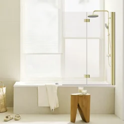 Pare-baignoire Elara - Pliable - 2 Volets - 100x140 - Transparent - 5mm - Or Mat