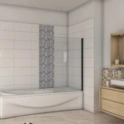 Pare-baignoire fixé 70x130cm,paroi fixée,5mm verre anticalcaire,noir mat style industriel et simplicité