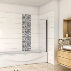 Pare-baignoire fixé 40x130cm,paroi fixée,5mm verre anticalcaire,noir mat style industriel et simplicité