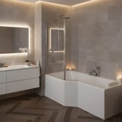 Pare-baignoire fixe avec volet pivotant design 107 x 140 cm aluminium chromé verre 5 mm - Oblik