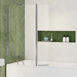 Pare-baignoire fixe avec volet pivotant design 107 x 140 cm aluminium chromé verre 5 mm - Oblik