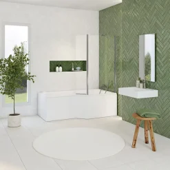 Pare-baignoire fixe avec volet pivotant design 107 x 140 cm aluminium chromé verre 5 mm - Oblik