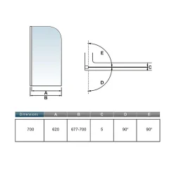Pare-baignoire pivotant - 70 x 130 cm - Verre trempé 5 mm anticalcaire - Écran de baignoire moderne
