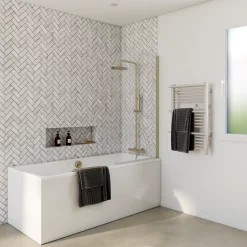 Pare-baignoire pivotant 1 volet, 140 x 80 cm, verre transparent 5mm, profilé doré mat, Schulte Capri