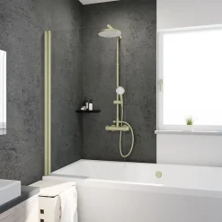 Pare-baignoire pivotant 1 volet, 140 x 80 cm, verre transparent 5mm, profilé doré mat, Schulte Capri