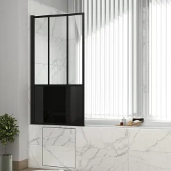 Pare-baignoire pivotant 140 x 80 cm, profilés alu noir mat, Galedo Indus