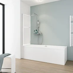 Pare-baignoire pivotant coulissant avec porte-serviettes H.140 x l.118 cm, blanc, Schulte