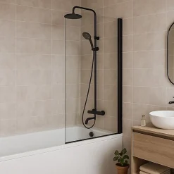Pare-Baignoire pivotant verre transparent anticalcaire et aluminium 80 x 140 noir Essebagno