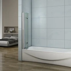 Pare-baignoire pliant 3 panneaux L.130 x H.140cm - Verre trempé 6 mm anticalcaire - Sécurité, confort et gain de place