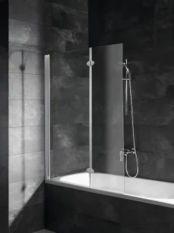 Pare-baignoire rabattable avec 2 volets, 104 x 130 cm, verre transparent 5 mm, profilé alu-argenté, Schulte