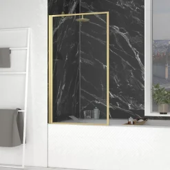 Pare-baignoire rabattable 140 x 80 cm, profilés alu doré brossé, Galedo Golden Edge