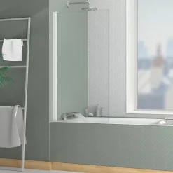 Pare-baignoire rabattable 130 x 70 cm, profilés alu blanc mat, Galedo Essentiel