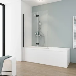 Pare-baignoire rabattable avec 2 volets, 104 x 130 cm, verre transparent 5 mm, profilé noir, Schulte
