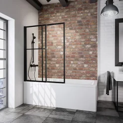 Pare-baignoire rabattable et coulissant 2 volets, 70 -118 x 140 cm, style industriel, verre transparent 3 mm, profilé noir, Schulte