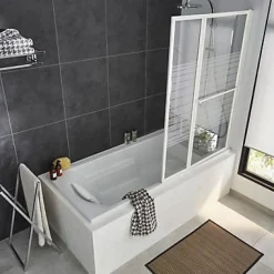 Pare-baignoire relevable 2 volets profilés blanc 140 x 104 cm Ecume