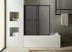 Pare-baignoire relevable et coulissant noir mat 2 volets Atelier du bain