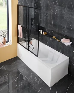 Pare-baignoire relevable et coulissant noir mat 2 volets Atelier du bain