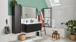 Pare-baignoire relevable et coulissant noir mat 2 volets Atelier du bain