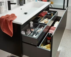 Pare-baignoire relevable et coulissant noir mat 2 volets Atelier du bain