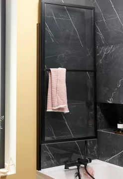 Pare-baignoire relevable et coulissant noir mat 2 volets Atelier du bain