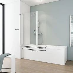 Pare-baignoire Schulte - 114x140 cm - réversible - écran pliant - rabattable - volets pivotants - verre 3 mm - transparent