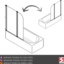 Pare-baignoire Schulte - 114x140 cm - réversible - écran pliant - rabattable - volets pivotants - verre 3 mm - transparent