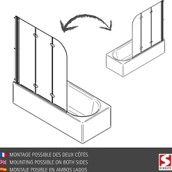 Pare-baignoire Schulte - 125x140 cm - paroi de baignoire réversible - pliant - 3 volets pivotants - verre Liane - alu-argenté