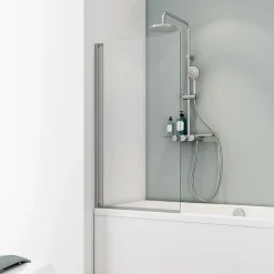 Pare-baignoire Schulte - 70x130 cm - réversible - rabattable - volet pivotant - verre 5 mm - transparent - alu nature