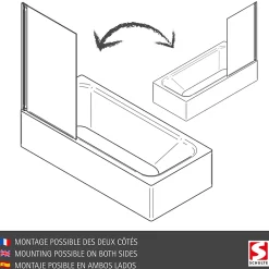 Pare-baignoire Schulte - 70x130 cm - réversible - rabattable - volet pivotant - verre 5 mm - transparent - blanc