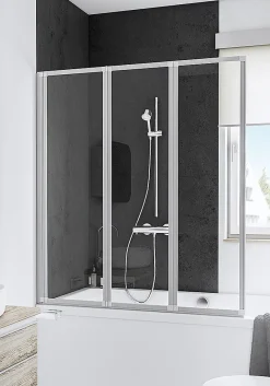 Pare-baignoire Schulte - 127x120 cm - réversible - rabattable - volet pivotant - verre 3 mm - transparent - blanc