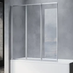 Pare-Baignoire SIRHONA 1300x1400mm Ecran de Baignoire 3 Volets + 4mm Verre Transparent + Double Construction en Aluminium