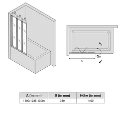 Pare-Baignoire SIRHONA 1300x1400mm Ecran de Baignoire 3 Volets + 4mm Verre Transparent + Double Construction en Aluminium