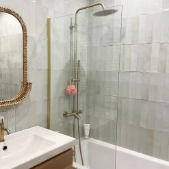 Pare-baignoire 80x140 cm verre anticalcaire 6mm fixe en aluminium Or brossé ESSEBAGNO