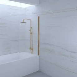 Pare-baignoire 80x140 cm verre anticalcaire 6mm fixe en aluminium Or brossé ESSEBAGNO