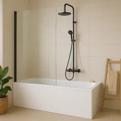 Pare-baignoire 80x140 cm verre anticalcaire 6mm fixe en aluminium Noir mat ESSEBAGNO