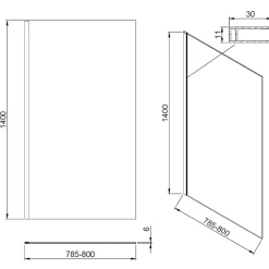 Pare-baignoire 80x140 cm verre anticalcaire 6mm fixe en aluminium Noir mat ESSEBAGNO