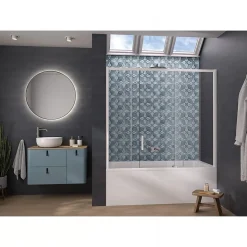 Pare-bain Kinedo Smart Design Pegasus coulissant pose entre 2 murs 160x148 blanc partie fixe à droite