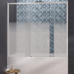 Pare-bain Kinedo Smart Design Pegasus coulissant pose entre 2 murs 160x148 blanc verre sérigraphié cosmos partie fixe à gauche