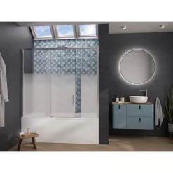 Pare-bain Kinedo Smart Design Pegasus coulissant pose entre 2 murs 170x148 chromé verre sérigraphié cosmos partie fixe à gauche