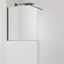 Pare-muret 110x100cm Paroi en verre Crystal Glass 8 mm anticalcaire, avec bras et profilés noir mat (SATBWIS110PRC)