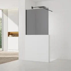 Pare-muret 110x100cm Paroi en verre Crystal Glass 8 mm anticalcaire, avec bras et profilés noir mat (SATBWIS110KSPRC)