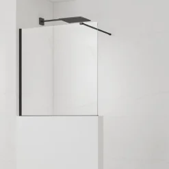 Pare-muret 100x100cm Paroi en verre Crystal Glass 8 mm anticalcaire, avec bras et profilés noir mat (SATBWIS100PRC)
