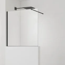 Pare-muret 100x90cm Paroi en verre Crystal Glass 8 mm anticalcaire, avec bras et profilés noir mat (SATBWIS90PRC)