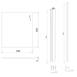 Pare-muret 100x90cm Paroi en verre Crystal Glass 8 mm anticalcaire, avec bras et profilés noir mat (SATBWIS90PRC)