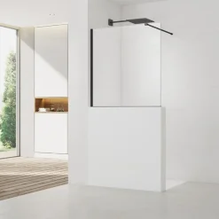 Pare-muret 120x100cm Paroi en verre Crystal Glass 8 mm anticalcaire, avec bras et profilés noir mat (SATBWIS120PRC)