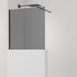 Pare-muret 100x90cm Paroi en verre Crystal Glass 8 mm anticalcaire, avec bras et profilés noir mat (SATBWIS90KSPRC)
