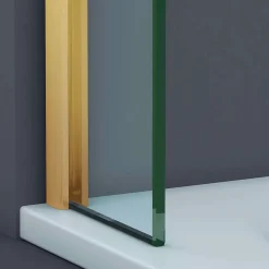 Paroi de baignoire fixe en verre sécurité transparent ép 6mm anti calcaire, L100 x H147 cm, or brossé, SUPERBAN Mont Blanc CC