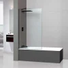 Paroi de baignoire fixe en verre sécurité transparent ép 8mm anti calcaire, L110 x H147 cm, noir mat, SUPERBAN Mont Blanc CC