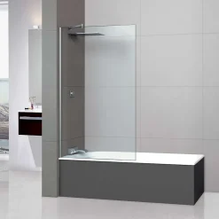 Paroi de baignoire fixe en verre sécurité transparent ép 8mm anti calcaire, L120 x H147 cm, chrome, SUPERBAN Mont Blanc CC