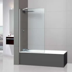 Paroi de baignoire fixe en verre sécurité transparent ép 6mm anti calcaire, L110 x H147 cm, blanc brillant, SUPERBAN Mont Blanc CC